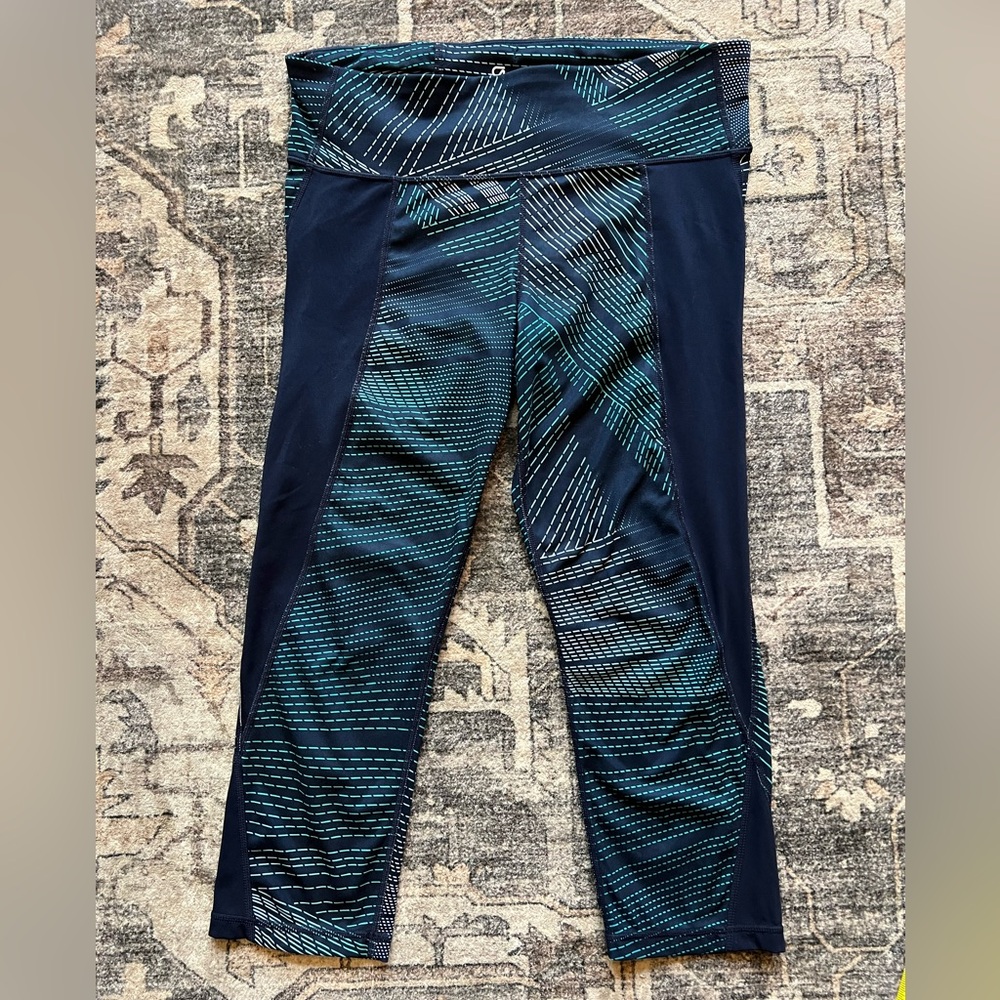 GAP‎ Fit Sculpt Compression Navy and Teal Striped Leggings Size L